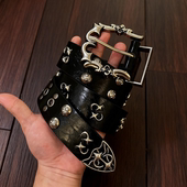 nojob vintage古着「暗黑朋克」金属设计头层皮cleanfit腰带皮带