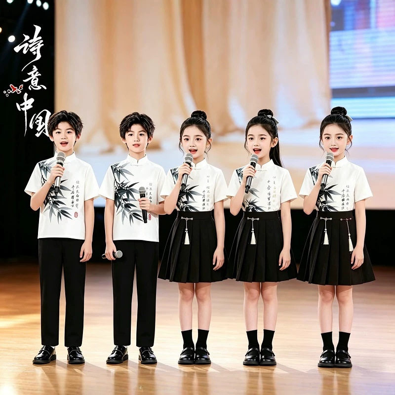 儿童中国风合唱演出服国风男女童六一团体表演服装小学生朗诵汉服