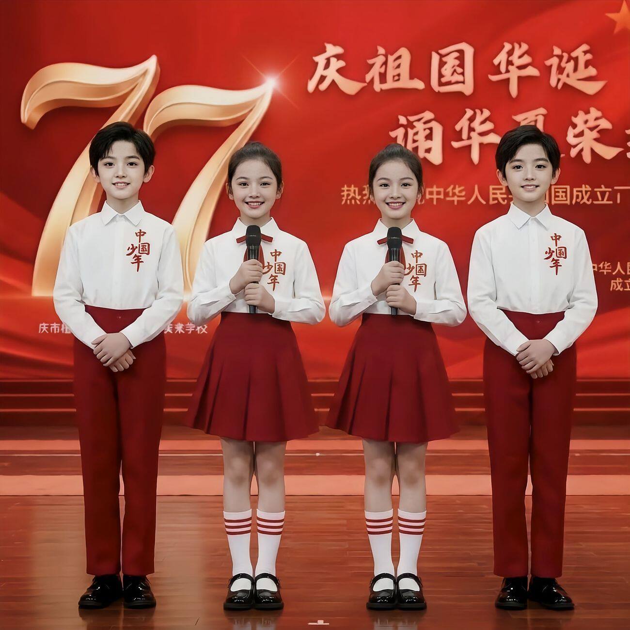 批发国庆儿童合唱演出服装小学生男女童红色爱国朗诵演讲歌唱祖国