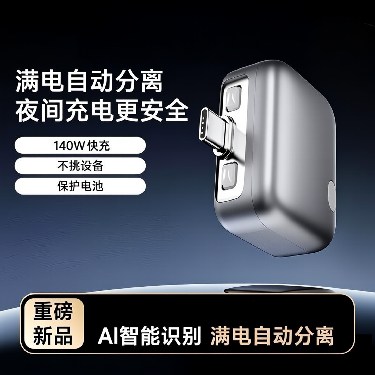 AI智能满电自动分离断电 兼容安卓平板笔记本 140W快充Typ