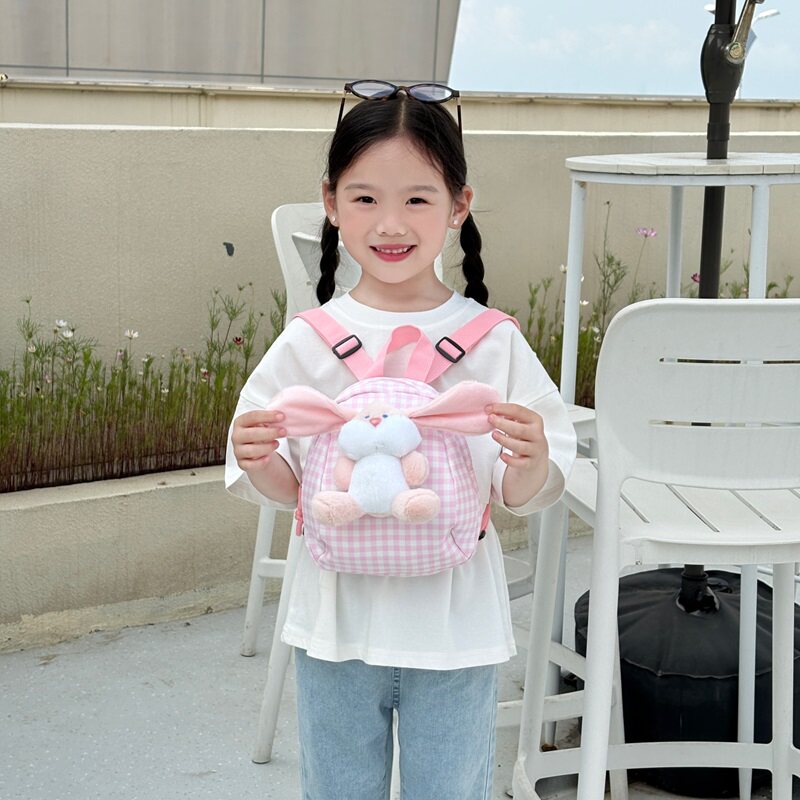 超萌格子女童兔子幼儿园双肩包图片