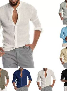 V-neck new cardigan stand-up collar long-sleeved men's shirt