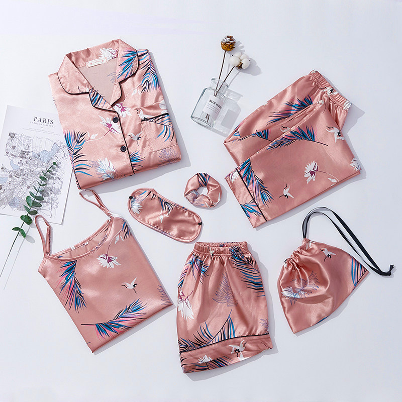 春秋新款冰丝吊带ins家居服7件