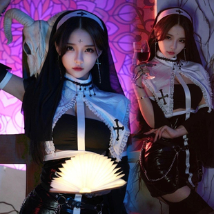 魅：惩罚纯欲圣母玛利亚性感变装 cos万圣节制服高开叉蕾丝连衣裙