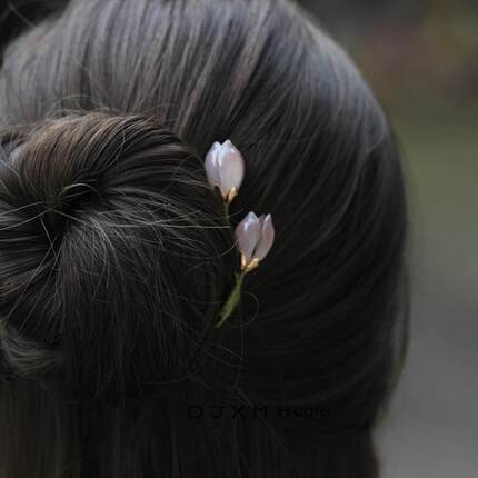 古风手工花朵u型发簪后脑勺新中式盘发簪子汉服旗袍配饰复古发饰