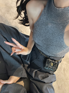 517# 原¥149 MAKI STUDIO chic别致半高领气质灰色针织挖肩背心