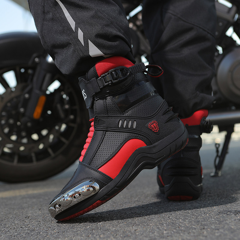 真透气皮四季防滑皮面摩托车骑行鞋男女靴子防摔机车越野赛车装备