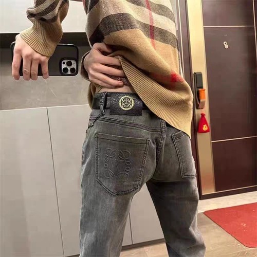 2025新款刺绣印花美人头牛仔裤男潮冬季穿搭修身小脚裤子百搭九分