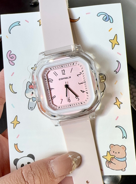 多巴胺手表方形女款学生初高中女ins风可爱数字考试表高颜值简约