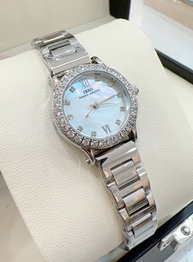 IBSO正品法式小表盘轻奢小众贝母面女士手表镶钻超薄百搭精致钢链