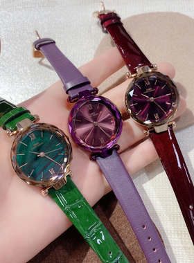 IBSO正品贝母面时尚气质表盘小众轻奢女表真皮表带简约防水