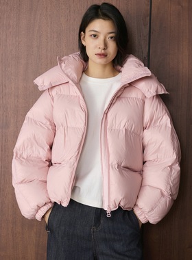 肆·冬季韩版短款连帽90白鸭绒羽绒服下摆抽绳保暖外套女