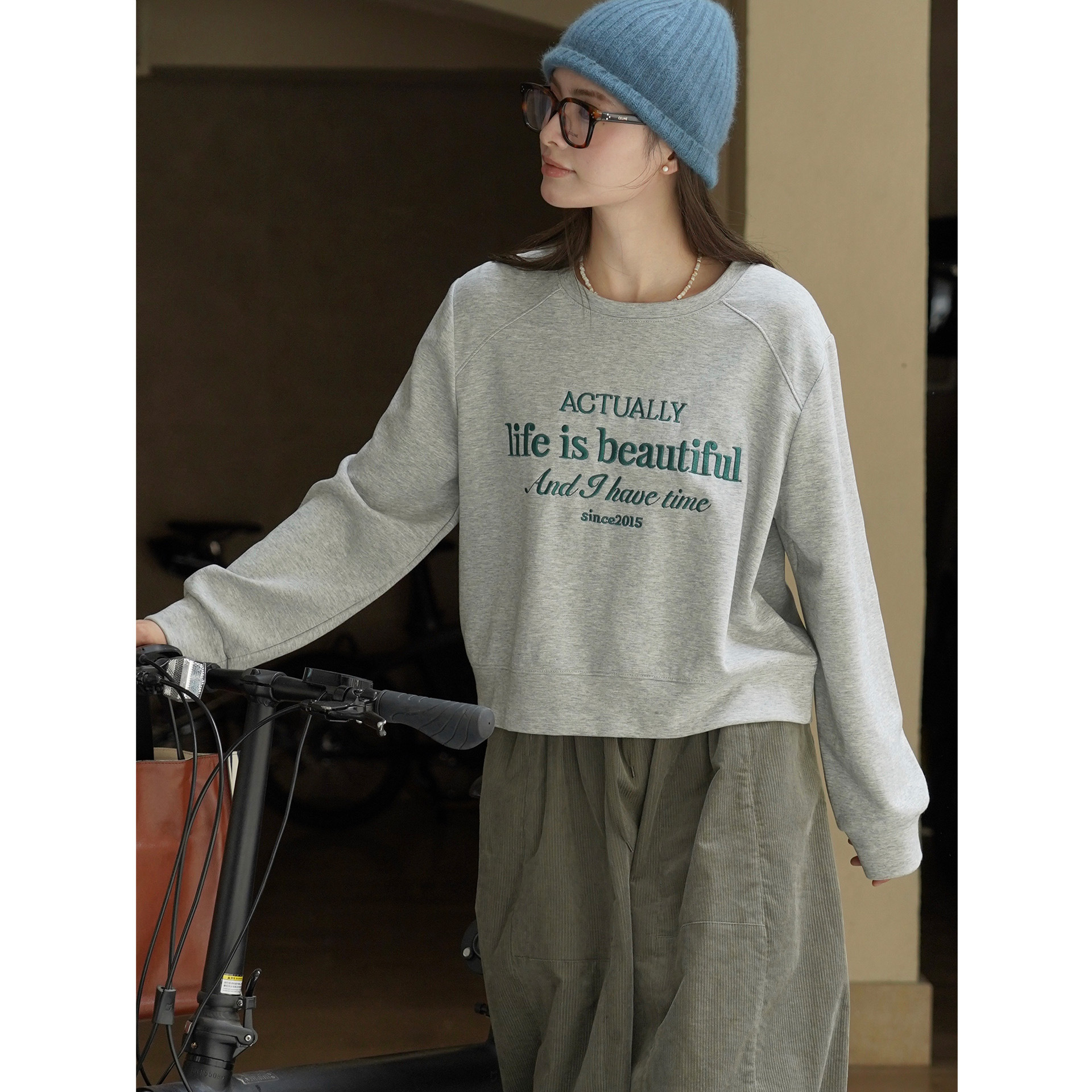 肆·字母刺绣连袖棉T恤休闲短款上衣女