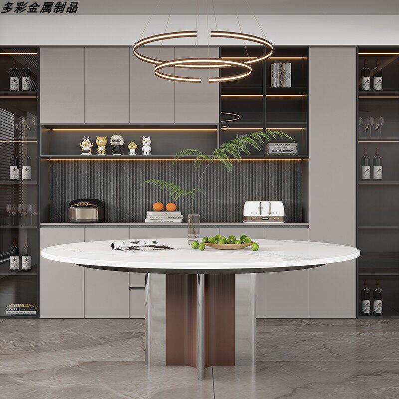 不锈钢奢石岩板大理石圆形餐桌底座支架圆桌腿家用轻奢海星台桌脚