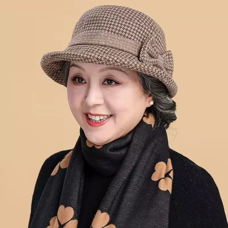 中老年人奶奶帽子女秋冬季妈妈盆帽加厚毛呢礼帽春秋冬洋气渔夫帽