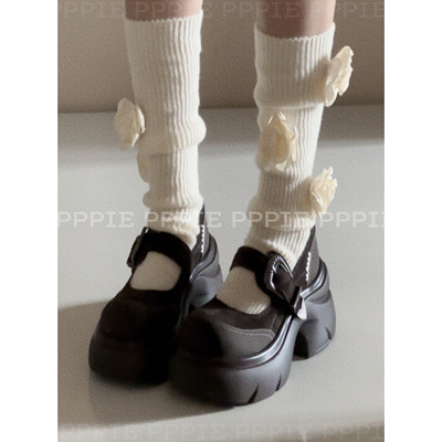 PPPIE 蛛蛛拼色  7cm！拼皮面扣件春款透气真皮厚底单鞋