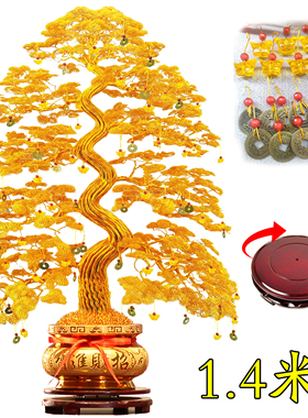 2025新款发财树中式金钱树摆件招财树铜钱铝丝手工编织乔迁装饰品