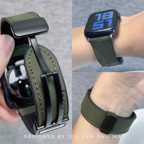 适用Apple苹果iWatchS10S9Ultra8765432手表带真皮硅胶疯马纹男女