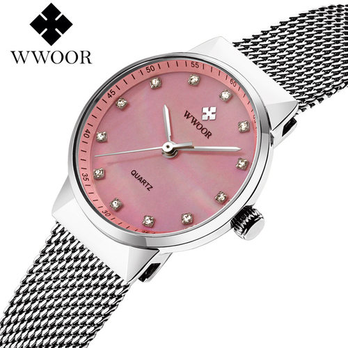 wwoor 握爱8825女士手表 钢带手表 防水网带石英表 时尚女表