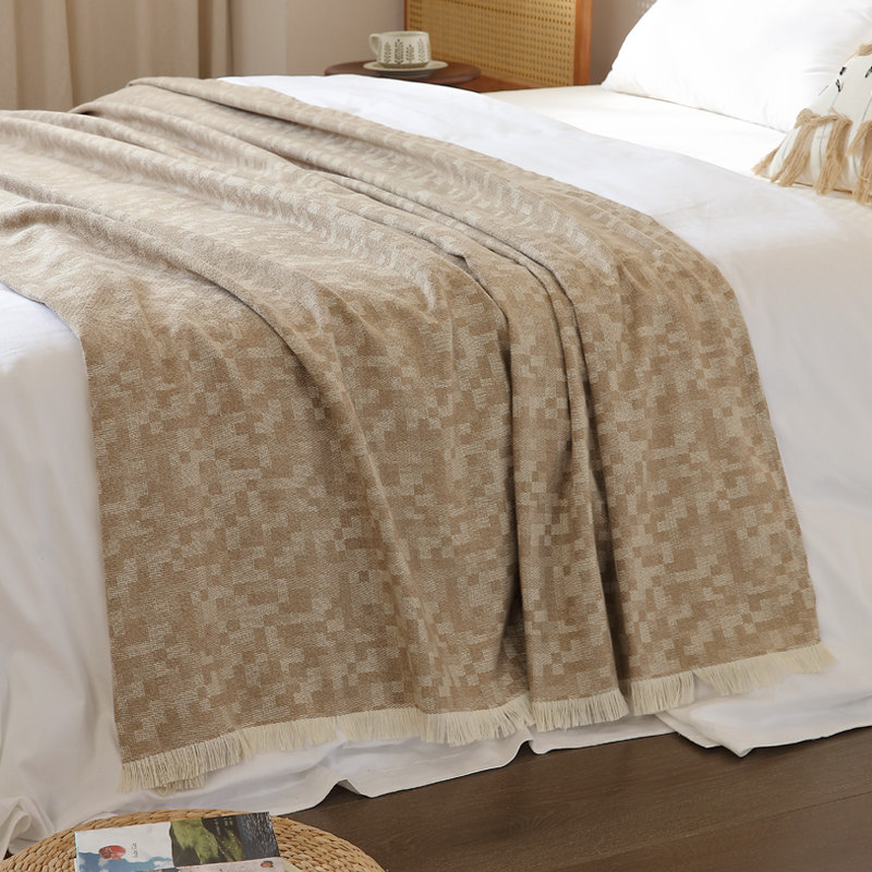 燕麦色像素床尾巾搭毯酒店民宿布草样板间售楼部床上装饰毯定制,床上用品,休闲毯/毛毯/绒毯,淘宝优惠券,粉丝福利购,淘宝优惠卷
