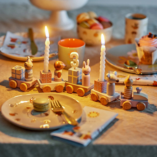 丹麦代购 Bloomingville木质小火车生日礼物装饰摆件数字烛台儿童