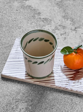 瑞典代购 House Doctor复古绿色Diva陶瓷马克杯咖啡杯子高脚杯2只