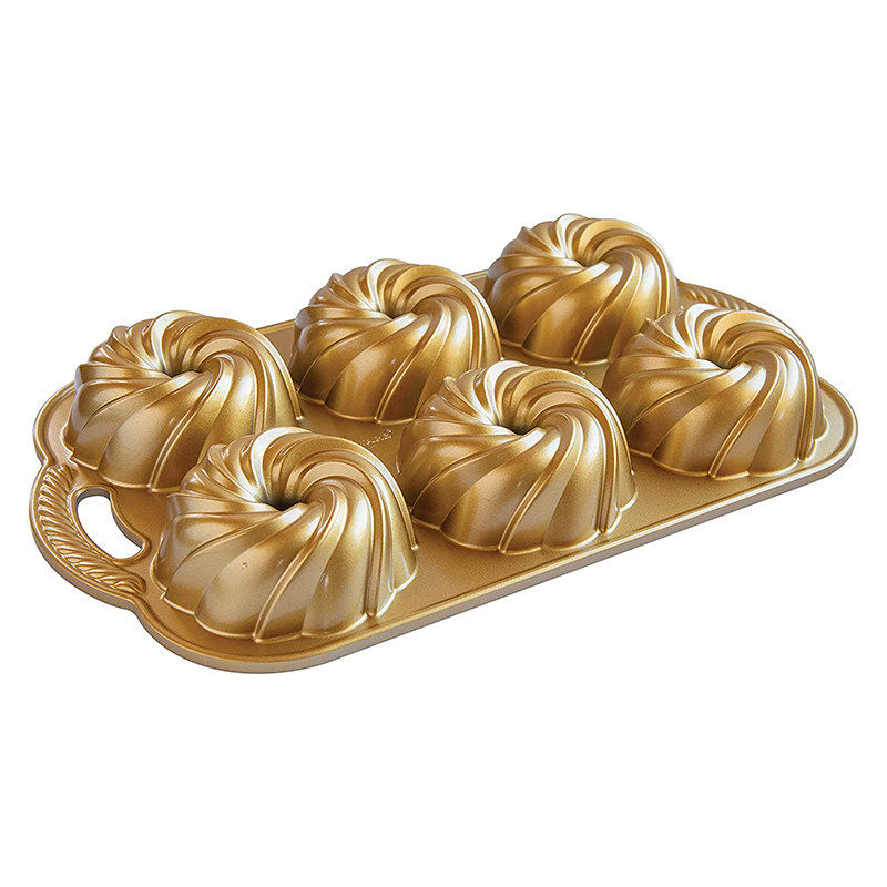 美国代购 Nordic Ware 漩涡Swirl金色迷你磅蛋糕六连模具不粘烤盘