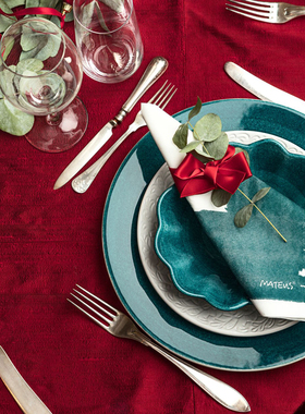 瑞典 Mateus 北欧ins风海洋色花瓣造型陶瓷盘子西餐碟子咖啡杯子