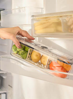 美国 Prepara冰箱门收纳盒密封塑料分格蔬菜保鲜盒带沥水冷藏冷冻