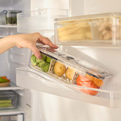 美国 Prepara冰箱门收纳盒密封塑料分格蔬菜保鲜盒带沥水冷藏冷冻