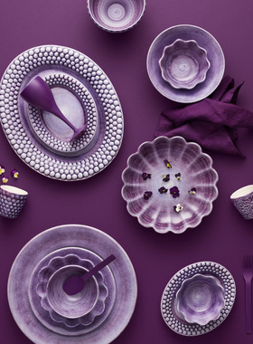 瑞典Mateus浪漫紫罗兰低调奢华泡泡浮雕圆点陶瓷盘子西餐碟子杯子