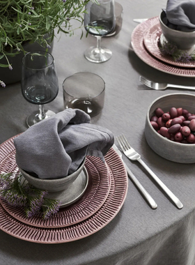 瑞典 Mateus 梅子色浮雕条纹陶瓷盘子沙拉碗西餐餐具碟子马克杯子