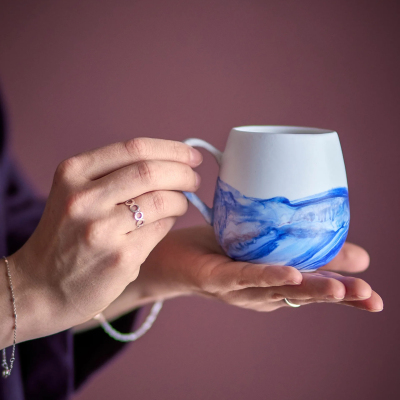 丹麦代购 Bloomingville 轻盈水墨纹带柄马克杯子茶杯咖啡杯套装