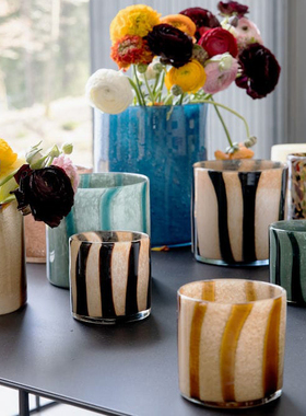 瑞典 Byon 北欧复古竖条纹Calore粗玻璃多用烛台插花水培小花瓶