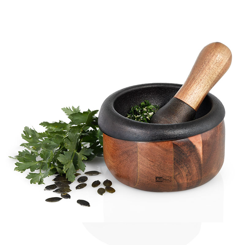 德国 Adhoc 铸铁研磨碗磨蒜泥蒜蓉手动捣蒜器磨香料相思木蒜臼子