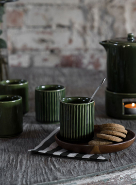 瑞典代购 Ernst 复古绿色北欧罗纹竖纹理陶瓷咖啡杯马克杯子茶杯