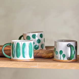 丹麦 Bloomingville 复古乡村风格粗陶马克杯子带柄咖啡杯3只套装