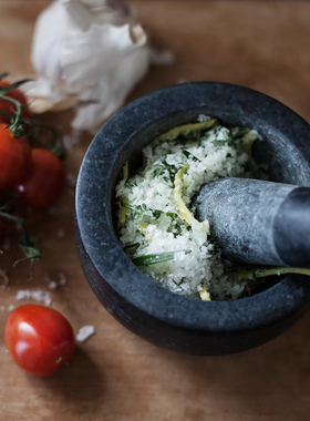 瑞典代购 Ernst黑色花岗岩磨蒜泥蒜蓉手动捣蒜器磨香料石器蒜臼子