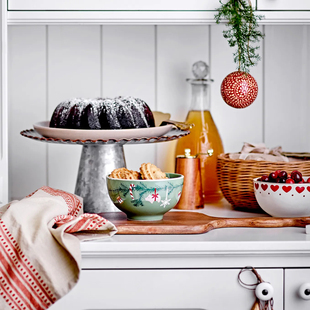 北欧丹麦Bloomingville节日圣诞花纹描金边小碗饭碗杯子两件套装