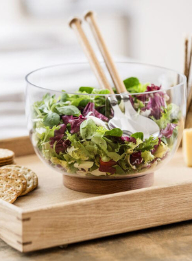 瑞典代购 Sagaform 橡木手柄大号拌沙拉用餐具搅拌勺子大叉子套装