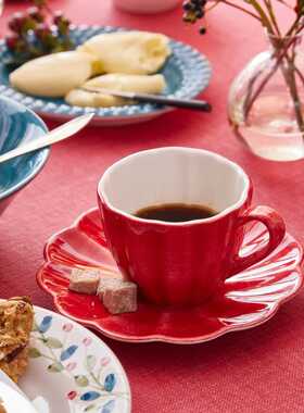 瑞典 Mateus 限量红色花瓣造型in风陶瓷盘子西餐碟子咖啡杯碟套装