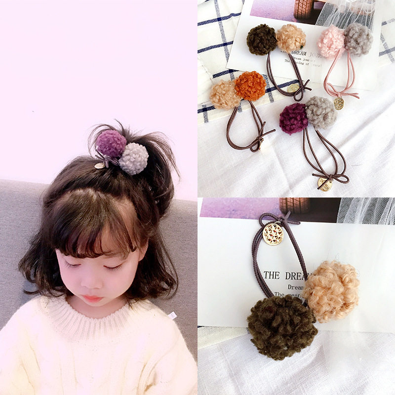 儿童扎头发橡皮筋不伤发头绳头饰女童拼色毛球发饰公主宝宝扎发绳