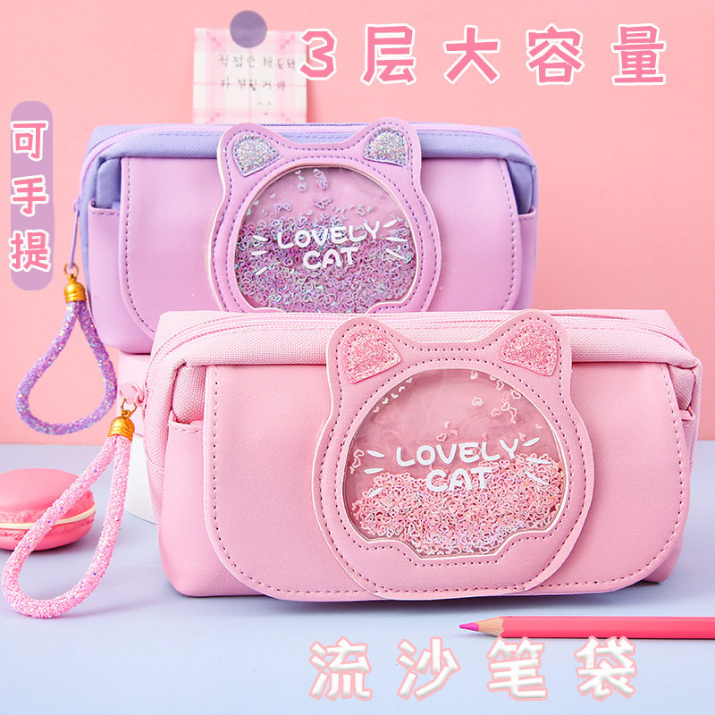 流沙笔袋文具韩版帆布猫咪可爱
