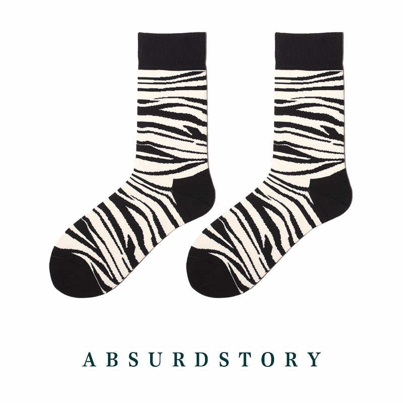 ABSURDSTORY新款黑白中筒情侣 长袜子欧美街头潮全棉长筒袜防臭