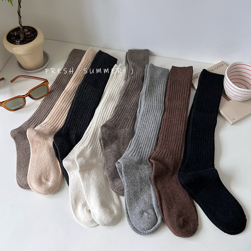 纯色羊毛小腿袜日系双针秋冬加厚及膝袜显瘦基础款咖色袜子女堆堆,女士内衣/男士内衣/家居服,长筒袜,淘宝优惠券,粉丝福利购,淘宝优惠卷
