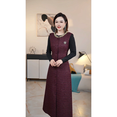 【撤柜清仓】L气质轻奢千金刺绣提花百搭时尚无袖连衣裙 L8