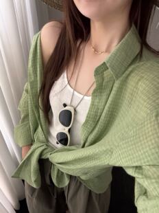 2026夏季韩系韩女穿搭时尚百搭小格子彩色衬衫长袖防晒