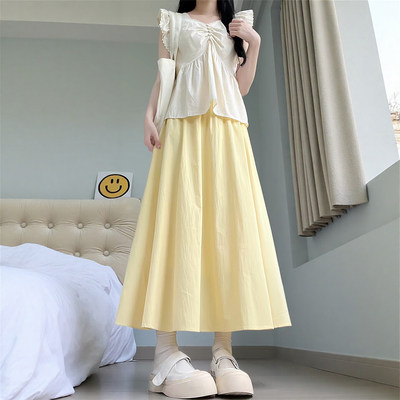 黄色冰丝山本裙女2026夏季新款小个子高腰慵懒百搭显瘦a字半身裙