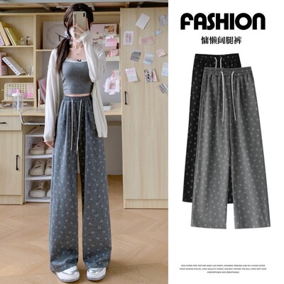 灰色运动裤2025新款慵懒风阔腿裤女春秋季高腰显瘦直筒休闲卫裤子