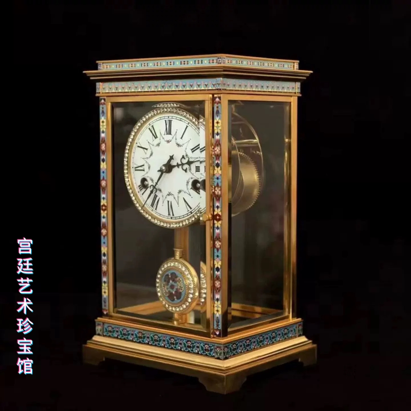铜镀金珐琅平顶四明钟机械机芯西洋钟官方正品会员特价收藏摆件